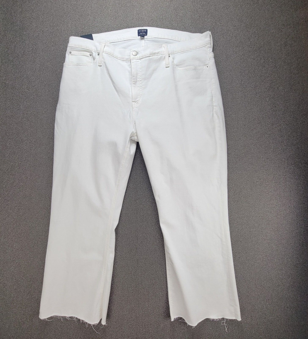 J Crew Size 35 White Mid Rise Flare Crop Raw Hem Jeans